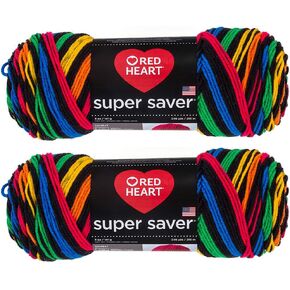 Bulk Buy: Red Heart Super Saver (2-Pack) (Primary Stripes, 5 oz Each Skein)