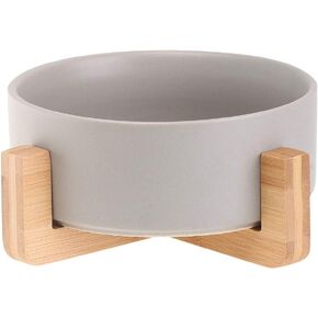 White Ceramic Cat Dog Bowl Dish with Wood Stand No Spill Pet Food Water Feeder Cats Small Dogs