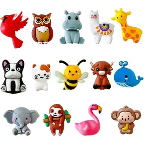 14 Pcs 3D Animal Focal Bead Cute Loose Beads Accessory for DIY Keychains Bracelet Necklace Pens Lanyard Making