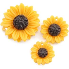 12PCS Yellow Sunflower Girasoles Daisy Flowers Resin Flatback Cabochon With Hole For Necklace Earrings Ring Bracelet Handmade DYD 3 Size