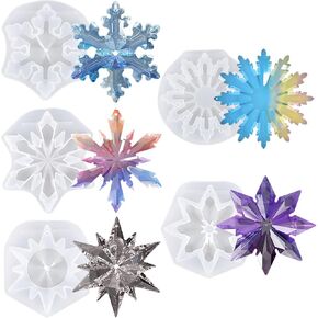 Christmas Resin Molds, 5 Pcs Snowflake Resin Molds Silicone 3D Snowflake Silicone Epoxy Resin Molds for Christmas Decoration Resin Molds for DIY Winter Christmas Tree Decoration