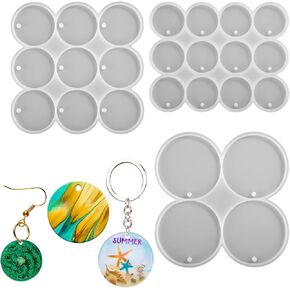3pcs Round Silicone Keychain Mold, 3 Sizes Circle Resin Mould with Hole, Silicone Earring Mold for Jewelry Pendants Making