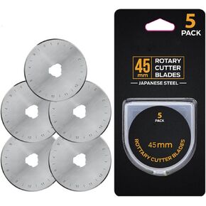 5pack Rotary Cutter Blades, 45mm/1.77inch Perforating Rotary Replacement Blades with Plastic Box Wide Skip Blade Edging Tool for Fabric Arts Crafts Scrapbooking Sewing Cutting Paper