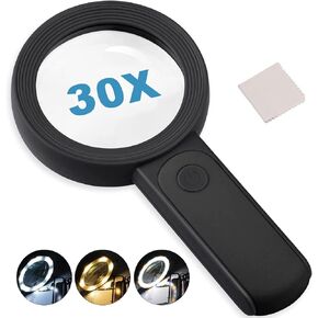 Large Magnifying Glass with Light, 5.5inch Handheld Illuminated Lighted Magnifier with 3 LED Lights for Seniors Reading, Inspection Coins, Jewelry, Exploring (Black)