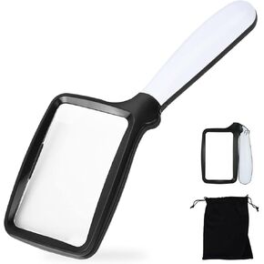 Folding Handheld Magnifying Glass with Light, 3X Large Rectangle Reading Magnifier with Dimmable LED for Macular Degeneration Seniors Reading Inspection Coins Jewelry