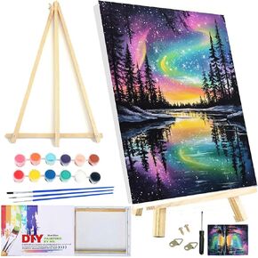 KICHANG Aurora Framed Paint by Number for Adults Canvas,DIY Paint by Numbers Kit for Adults Arts Crafts for Adults Beginner with 2 Paint Brushes,Acrylic Paint Kit for Home Wall Decor-8x12in