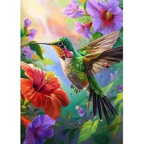 DPHERO Hummingbird Diamond Painting Kits for Beginners Adults,5D DIY Colourful Flowers Diamond Art Kits,Round Full Drill Diamond Painting Art,DIY Painting by Numbers Diamond Art Painting 12x16 inch