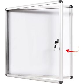 SWANCROWN Enclosed Bulletin Board Magnetic Dry Erase Noticeboard Lockable Display Boards White with Aluminium Frame 26x20inch(4xA4)