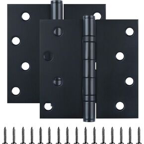 4" Black Ball Bearing Door Hinges Stainless Steel 4 inch Square Interior Exterior Door Hinges Heavy Duty Matte Black Hinges for Fence Gate,Security Front Door,Outdoor,Bath Room,Hotel,Commercial Grade