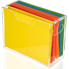 Acrylic Hanging File Folder Organizer Box, File Holder with Handles for letter-size, Clear File Box Desktop Folder Storage for Office Home Work Desk Cabinet
