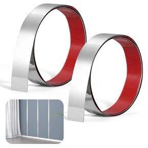2 Pcs Stainless Steel Trim Strips (Silver, 1 x 30 Inch),304 Brushed Stainless Steel Trim Metal Strips，Self Adhesive Flexible Molding Trim，Gap Cover Metal Gap Strip Filler Trim for Kitchen