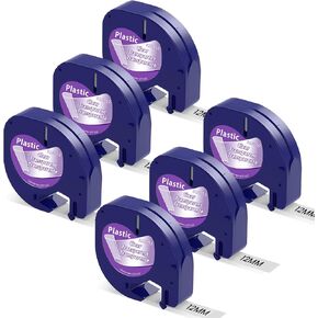 6 Packs Replace for Dymo Letratag Label Maker Refills Colored Plastic Compatible with Dymo Letratag LT-100H LT-100T 200B LT-110T QX50, Black on White/Clear/Yellow/Red/Green/Blue, 12mm x 4m(1/2" x 13')