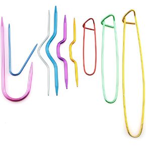 Tegg Knitting Accessories 9PCS Aluminum Cranked Cable Needles U-Cable Stitch Holders Yarn Stitch Holders for Knitting Crochet Projects