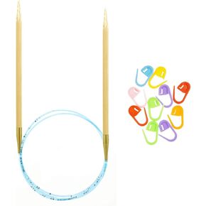addi Knitting Needles Circular Natura Bamboo Blue Cord 40 inch (100cm) US 04 (3.5mm) Bundle with 10 Artsiga Crafts Stitch Markers