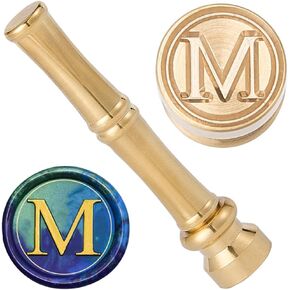 CRASPIRE M Wax Seal Stamp Alphabet Sealing Wax Stamps 15mm Golden Metal Brass Retro Vintage Letter Initial Mini Stamp with Bamboo Stick Handle for Thanksgiving Cards Envelope Wedding Party Invitations