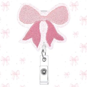 1 Pcs Pink Bow Badge Reel for ID Card Badge Retractable Badge Holder Cute Name Holders Clip for Medical Worker Nursing Student
