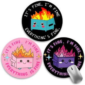 Gctriki 3 Pack Dumpster on Fire Mouse Pads for Desk, Funny Dumpster Small Mousepad for Laptop Gaming, Stitched Edge Non-Slip Rubber Base, Cute Office Desk Accessories Decor for Women (It's Fine)