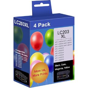 LC203XL Ink Cartridges Compatible for Brother LC203 LC201 High Yield Works with MFC-J880DW MFC-J480DW MFC-J460DW MFC-J4420DW MFC-J485DW MFC-J885DW (Black, Cyan, Magenta, Yellow, 4 Pack)