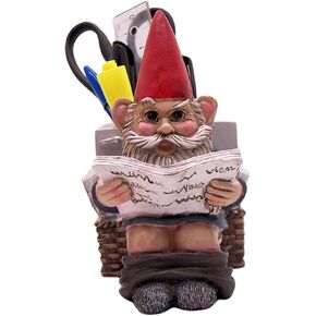 Gnome Sitting on Toilet Pen & Pencil Holder, Unique Desk Storage, Home & Office Stationary Decor, 6 Inches