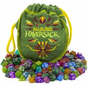 Wiz Dice Mini DND Dice Set - 140 Pieces Total (20 Sets of 7 Dice in Unique Colors) & Storage D&D Bag-Polyhedral Role Playing Dice - Perfect DND Accessories for TTRPG Dice - Hafling's Haversack