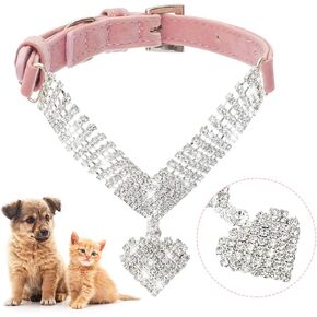 EXPAWLORER Cute Dog Necklace - Rhinestone Dog Collar, Soft Velvet Collar for Girl Boy Cats Dogs, Sparkling Pet Neck Decoration, Adjustable Pet Collar for Puppies Cats Small Medium Dogs, Pink XS