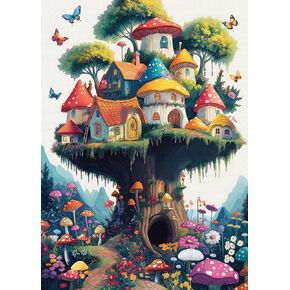 Mushroom Puzzles for Adults 1000 Pieces, Magic Mushroom Treehouse Puzzle Fantasy, Colorful Art Jigsaw Puzzle, Challenging Hard Puzzles for Adults