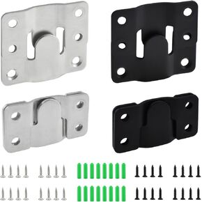4 Pairs Flush Mount Bracket, Stainless Steel Interlocking Hanging Bracket, 54 x 30mm Heavy Duty Headboard Wall Mounting Hardware with Screws, Picture Hanging Hooks (Black & Silver)
