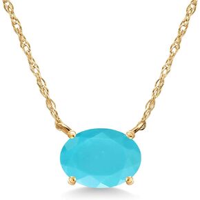 Gem Stone King 14K Yellow Gold Gemstone Birthstone Necklace | Oval 9X7MM | Gold Necklace For Women | With 18 Inch 14K Gold Rope Chain