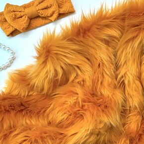 Bianna Gold Mustard Faux Fur Fabric, 60 inches Wide Options, American Seller, Luxury Shag Shaggy Material for Crafting, Sewing, Costumes, Fursuits, Home Decor (20x20 inches)