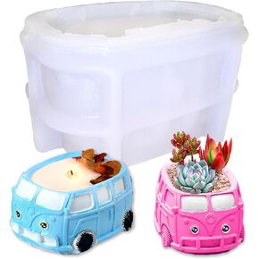 Bus Flower Pot Silicone Mold,Acxydm Car Bowl Silicone Mold,Car Shape Candle Resin Mold,Car Candle Holder,Silicone Molds for Crafts,Concrete Molds Container Storage Succulent Pot Makeup Organizer