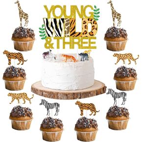 Sursurprise two Wild Cake Topper Jungle Animals Cupcake Toppers ، Safari Animal Second Decorts Secons