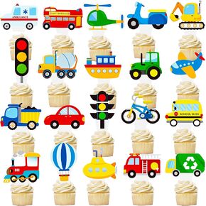 Transportation Cupcake Toppers Transportation Party Decorations 48PCS Airplane Train Party Cupcake Picks for Bus Truck Cake Toppers Transportation Themed Birthday Party Baby Shower Supplies