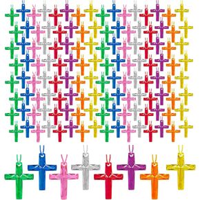 304 Pcs Crystal Cross Necklace Multicolor Cross Necklace Bulk Colored Cross Necklaces Plastic Crystal Cross Necklace Easter Egg Fillers for School Prizes Christian Religious Party Favors Supplies