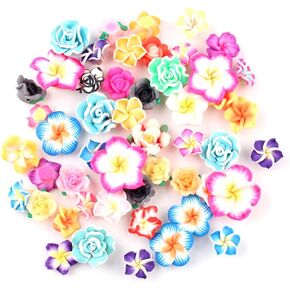 Assorted 50 Pack Tropical Flower Resin Charms Hawaiian Bali Plumeria Flatback Cabochons Flatback Plastic Beads for Miniature Fairy Garden Accessories Scrapbooking Home Decor Supplies