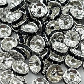 80pcs 10mm Rondelle Spacer Beads Silver Plated Crystal Rhinestone Spacer Loose Beads for Jewelry Making DIY Bracelets Necklace Earring Craft(Lemon Yellow)