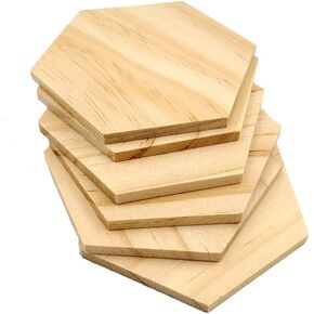 25Pcs Unfinished Wood Cutout Shapes Hexagon Shape Wooden Slices Blank Name Tags with Hole Tags for Party Wedding Home Decoration (9 cm)