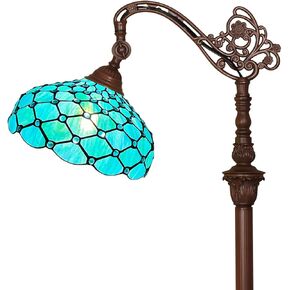 Capulina Tiffany Floor Lamp 62 Inches Tall Seagrass Blue Beads Style Stained Glass Soft Light Arched Gooseneck Adjustable Angle Reading Lamp for Living Room Bedroom Home Office