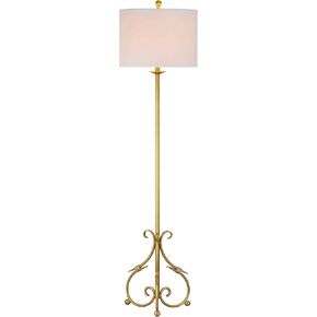 SAFAVIEH Lighting Collection Elisa Baroque Farmhouse Antique Gold 60-inch Living Room Bedroom Home Office Standing Floor Lamp (LED Bulb Included)