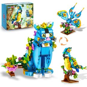 3 in 1 Flower Cat Parrot Butterfly Building Set, Animal Figures Building Toy for Home Office Art Decor, 412 PCS Building Block Gift for Kids Boys Girls Ages 6 7 8 9 10 11 12+ Adults