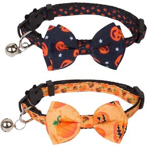 Ptdecor Halloween Cat Cat with Bow Tie Bell ، 2 Pack Breakaway Histten Twible مع طوق هالوين القابل للقرع القابل للإزالة