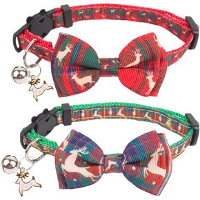 PTDECOR Halloween Cat Collars with Bow Tie Bell, 2 Pack Breakaway Kitten Collar with Removable Bowtie Pumpkin Halloween Collar for Girl Boy Cats (Black & Yellow)