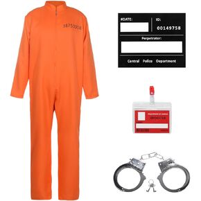 Prisoner Costumes Men Orange Prisoner Jumpsuit Prison Escaped Inmate Unisex Jail Criminal Halloween Costume Tag (Orange 4, 2X-Large)