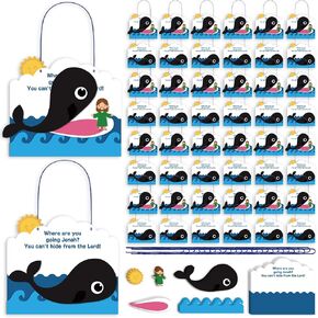 Wenqik 24 Pcs Jonah and The Whale Craft Kit DIY Christian Sunday School Crafts Make Your Own Jonah and The Whale Decorations for Kids Classroom Fun Activities Art Supplies
