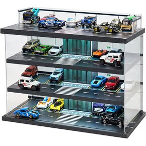 Display Case for Hot Wheels Garage with LED Light and Acylic Cover 1/64 Scale Diecast Toy Cars Storage Case Holds Max 58 Cars Storage Case for Hot Wheels Garage Gifts for Hot Wheels Collector(4 floor)