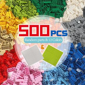 Building Bricks Compatible with Lego Classic, 500 Pieces Basic Bulk Building Blocks in Random Color