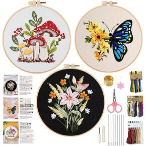 Stamped Embroidery Kit for Beginners with Pattern, Cross Stitch kit, Bee flowers Embroidery Kit for Beginners, Embroidery Starter Kit Including Embroidery Hoop, Color Threads and Embroidery Scissors