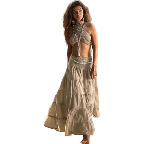 Women's Maxi Boho Skirt Moana Flowy Long Cotton Skirt Bohemian Style