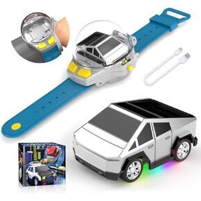 YUZ Mini Remote Control Car Watch Toy with LED Lights, 2.4G RC Cars Toy Car Watch USB Charging Hand Controlled Watch RC Car for Kids Boys Girls for Birthday Christmas Holiday Party Gifts, Grey