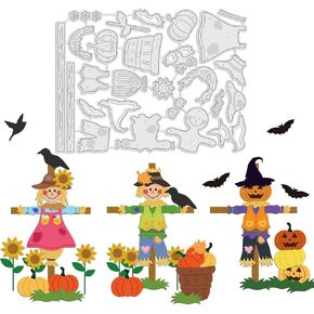 GLOBLELAND Pumpkin Scarecrow Die Cuts Fall Leaves Embossing Template Sunflower and Birds Carbon Steel Die Set for Scrapbooking Thanksgiving Day Halloween Card DIY Craft