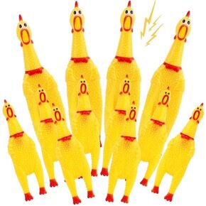 12 Pack 11 Inch 6.3 Inch Rubber Chicken Squeaky Toy Squeaky Chick Toys Yellow Screaming Chicken Yellow Screaming Chicken for Novelty Gag Gift Prank Noise Maker Toys, 2 Sizes